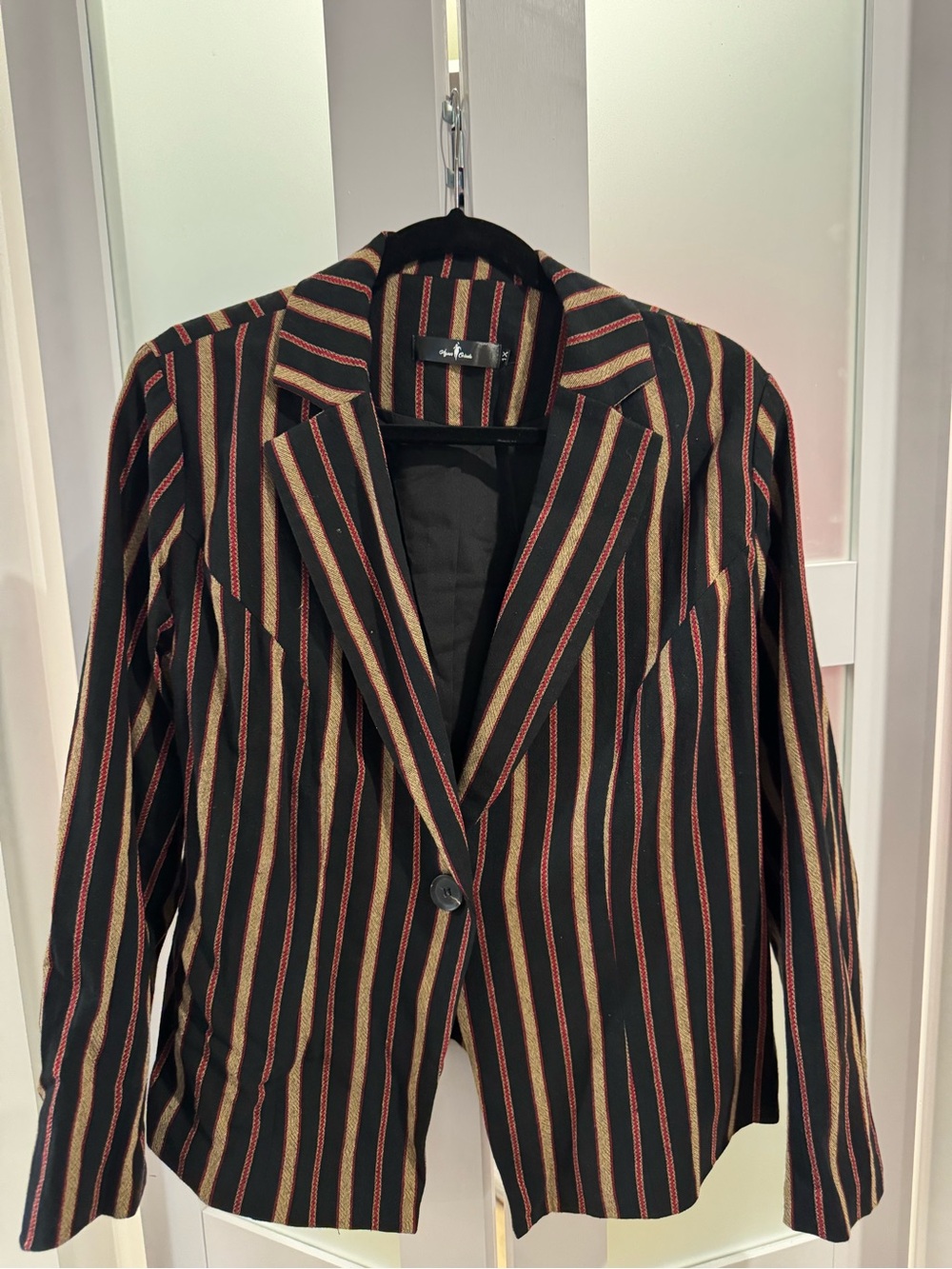 Striped Black Blazer with Red and Tan Accents